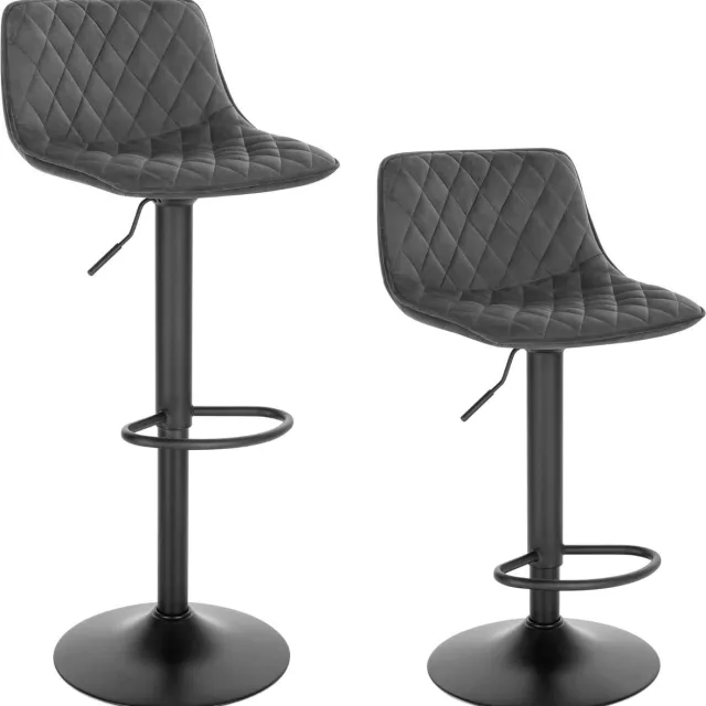 Dripio Barkruk Deluxe Vittorino - Industrial - Donkergrijs - Barkrukken set van 2 - Barstoel Kruk - Barstoelen met rugleuning - Keukenstoel - In hoogte verstelbaar - Velvet