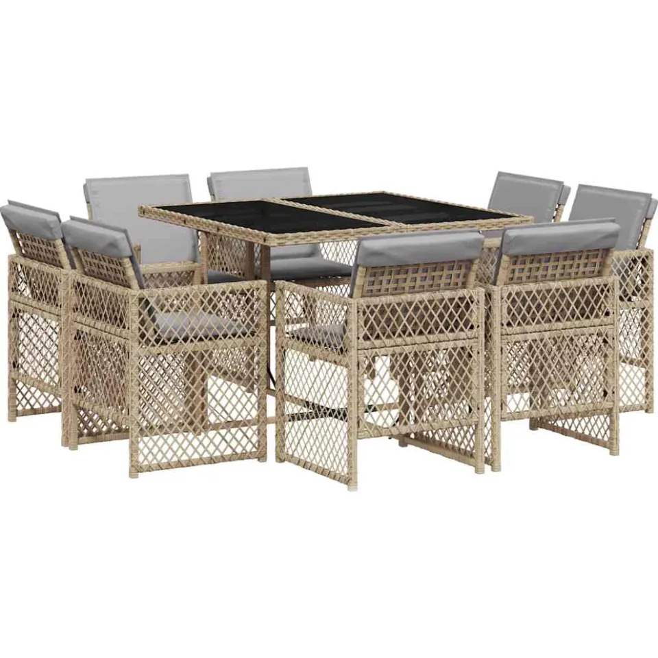 vidaXL 9-delige Tuinset met kussens poly rattan gemengd beige, foto 3