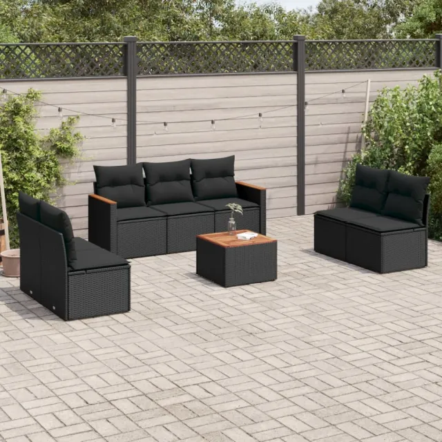 vidaXL 8-delige Loungeset met kussens poly rattan zwart, foto 2