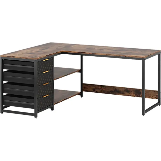 Happiq Hoekbureau Dublin - Computerbureau - 150cm - Bruin - Voor thuis of werk - Hout en metaal Zwart