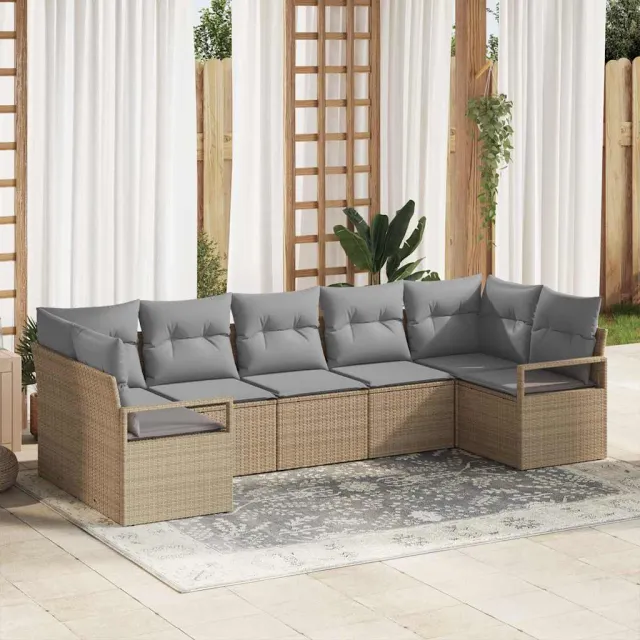 vidaXL Bankstel 7 st Beige poly rattan, foto 2