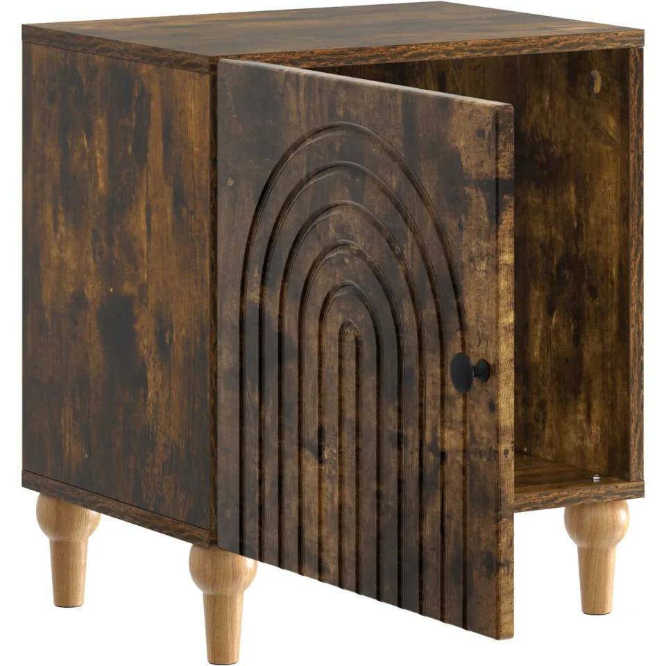 vidaXL Nachtkastje Gerookt eiken 43 x 34,5 x 50 cm Bewerkt hout, foto 3