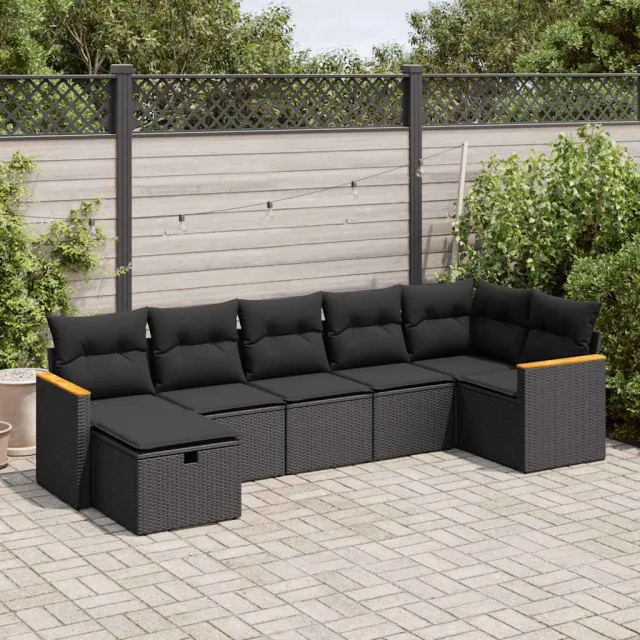 vidaXL 7-delige Loungeset met kussens poly rattan zwart, foto 2