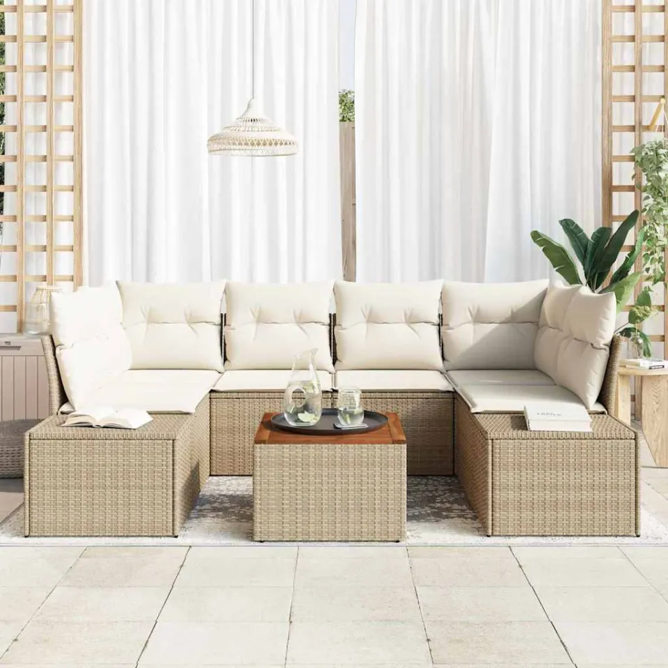 vidaXL Tuinbankenset 7 st Beige poly rattan, foto 3