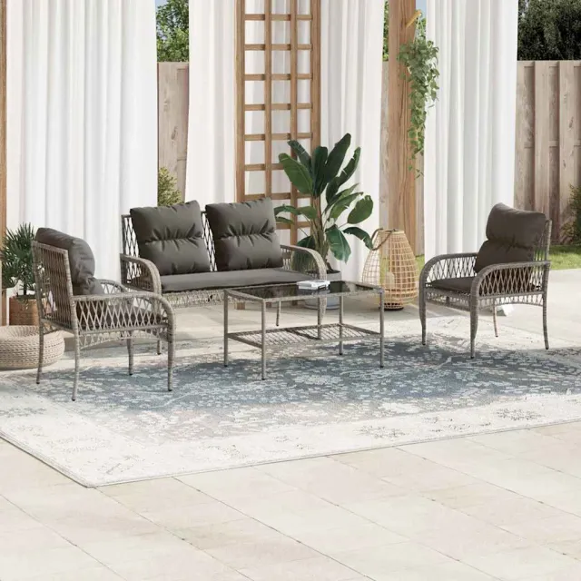 vidaXL 4-delige Loungeset met kussens poly rattan grijs