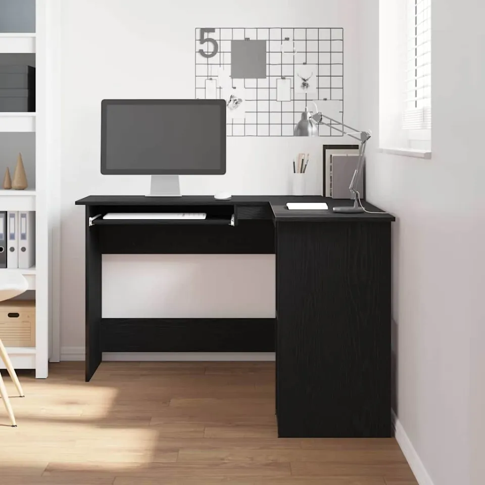 vidaXL Hoekbureau Zwart Eiken 120 x 140 x 75 cm Bewerkt hout, foto 4