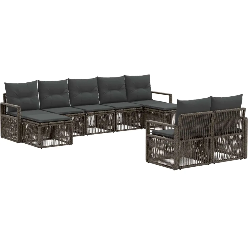 vidaXL Tuinbankenset 9 st 9-zits Grijs poly rattan, foto 3