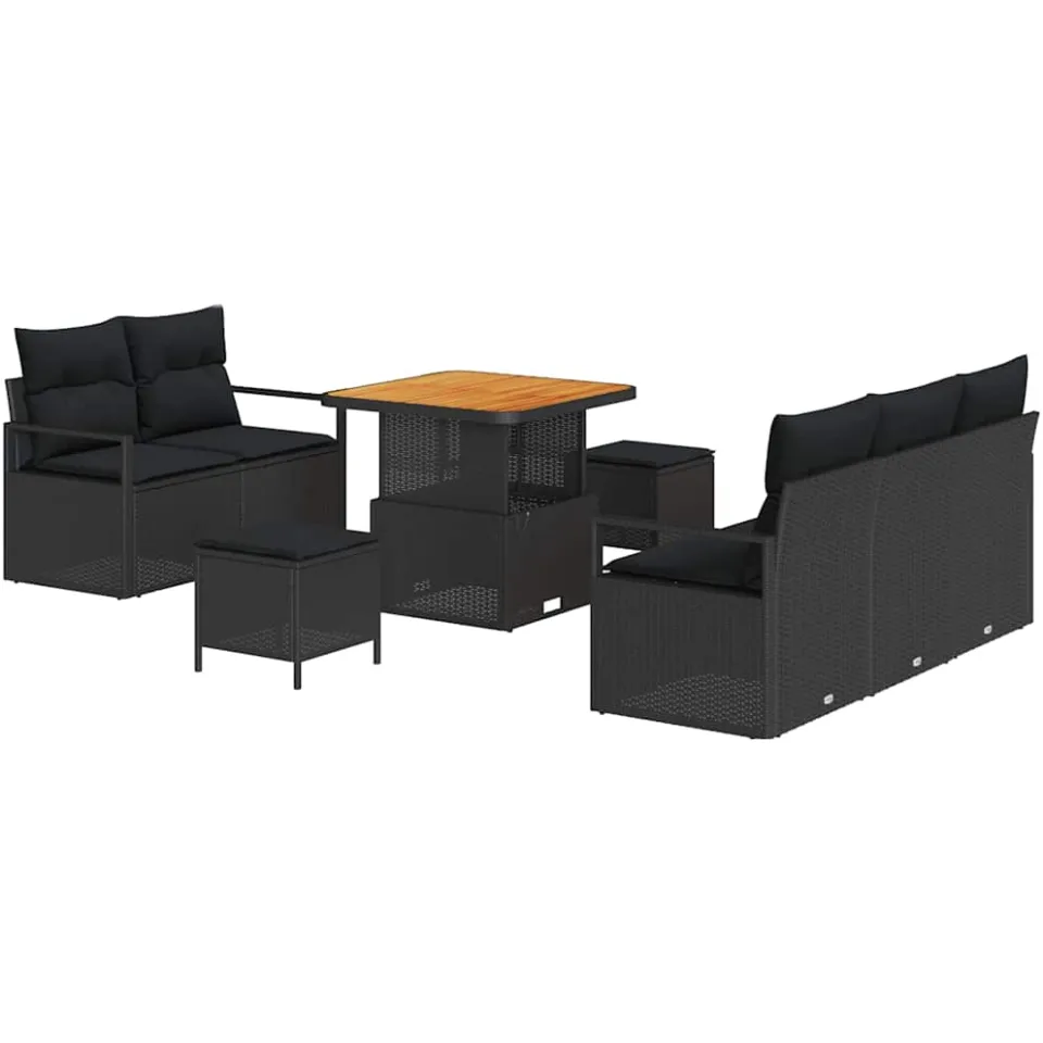 vidaXL Tuinbankenset 8 st Zwart poly rattan