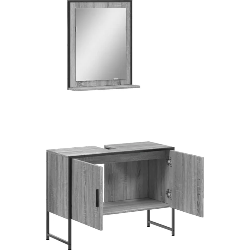 vidaXL 2-delige Badkamermeubelset bewerkt hout grijs sonoma eikenkleur, foto 3
