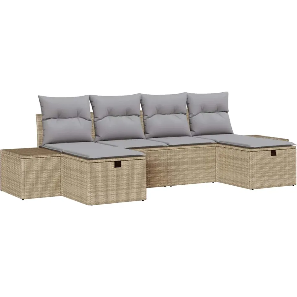 vidaXL Tuin Sofa Set 6 st Beige poly rattan