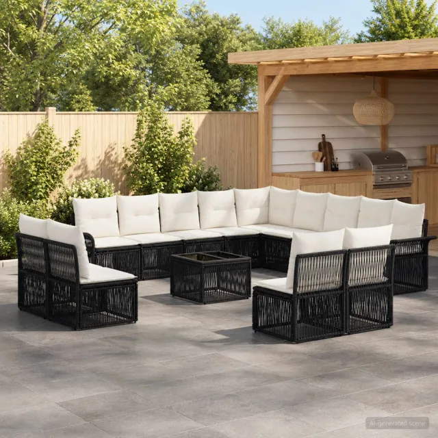 vidaXL Tuinbankenset 14 st 13-zits Zwart poly rattan, foto 2