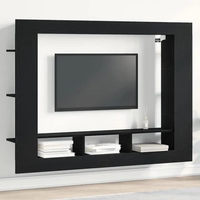 vidaXL TV-kast 152 x 22 x 113 cm Zwart eiken Bewerkt hout, foto 2