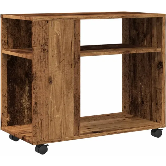 vidaXL Bijzettafel - met - wieltjes - 70x35x60 - cm - bewerkt - hout - oud - houtkleur oud hout