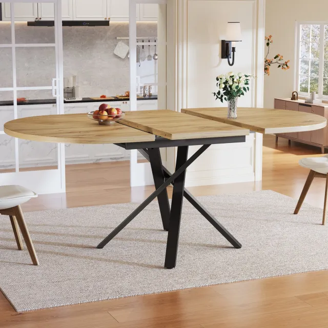 CHICFURN Eettafel - 2-6 personen - uitschuifbaar - rond-ovaal - houtlook