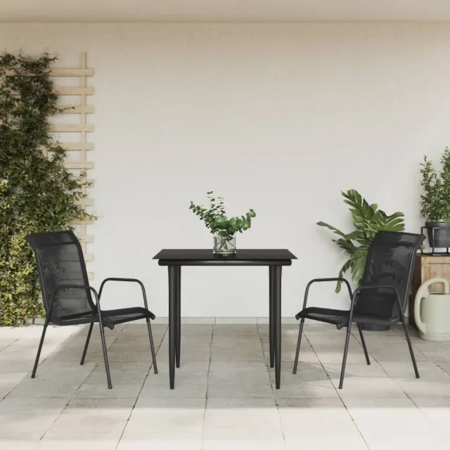 vidaXL 3-delige Tuinset textileen en staal zwart, foto 2