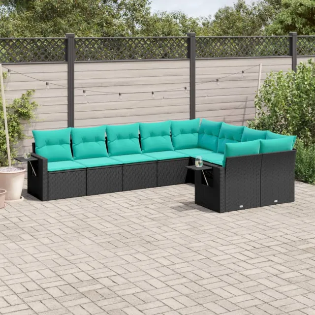 vidaXL 9-delige tuinbankset met kussens van zwart polyrotan, foto 2