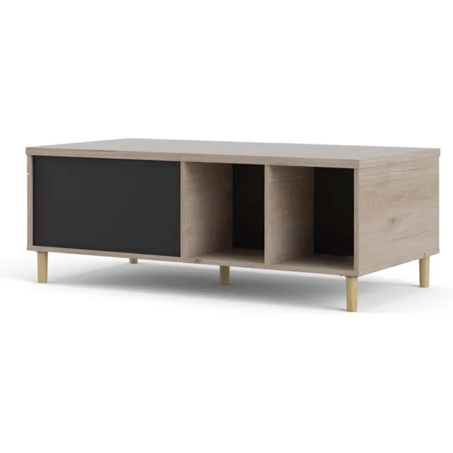 Tvilum Penny salontafel met uittrekbaar bovenpaneel en 2 vakken Hickory decor en mat zwart.