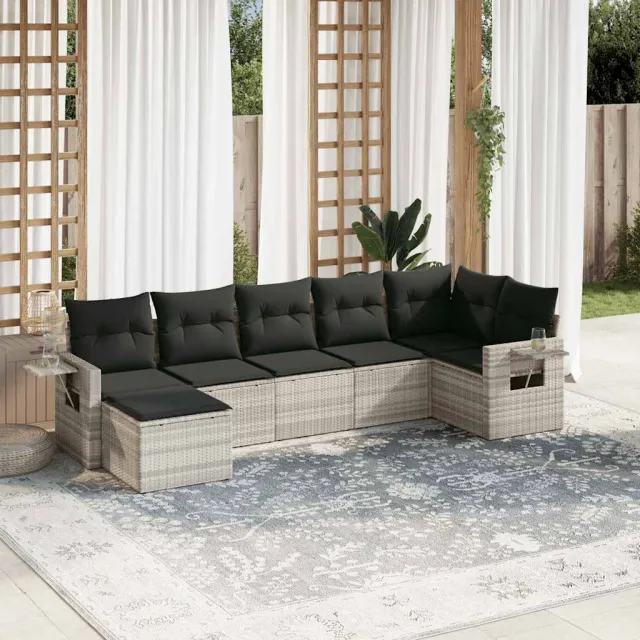 vidaXL 7-delige Loungeset met kussens poly rattan lichtgrijs grijs, foto 2