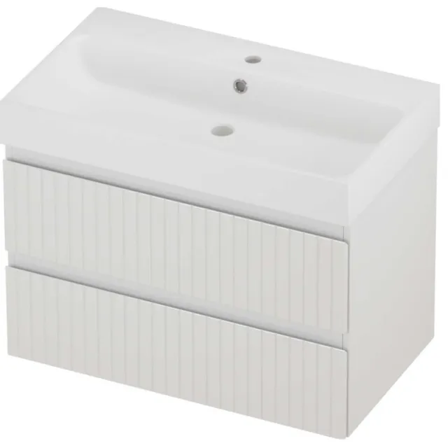 Proline Podium Badmeubelset Polystone Loft 1 Kraangat Gefreesd 80x46x62 cm Mat White Glans Wit
