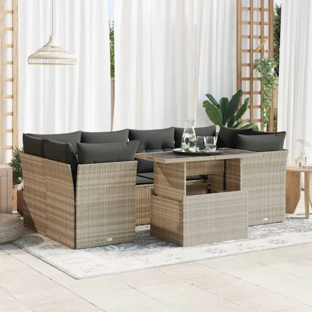 vidaXL 7-delige Loungeset met kussens poly rattan lichtgrijs grijs, foto 2