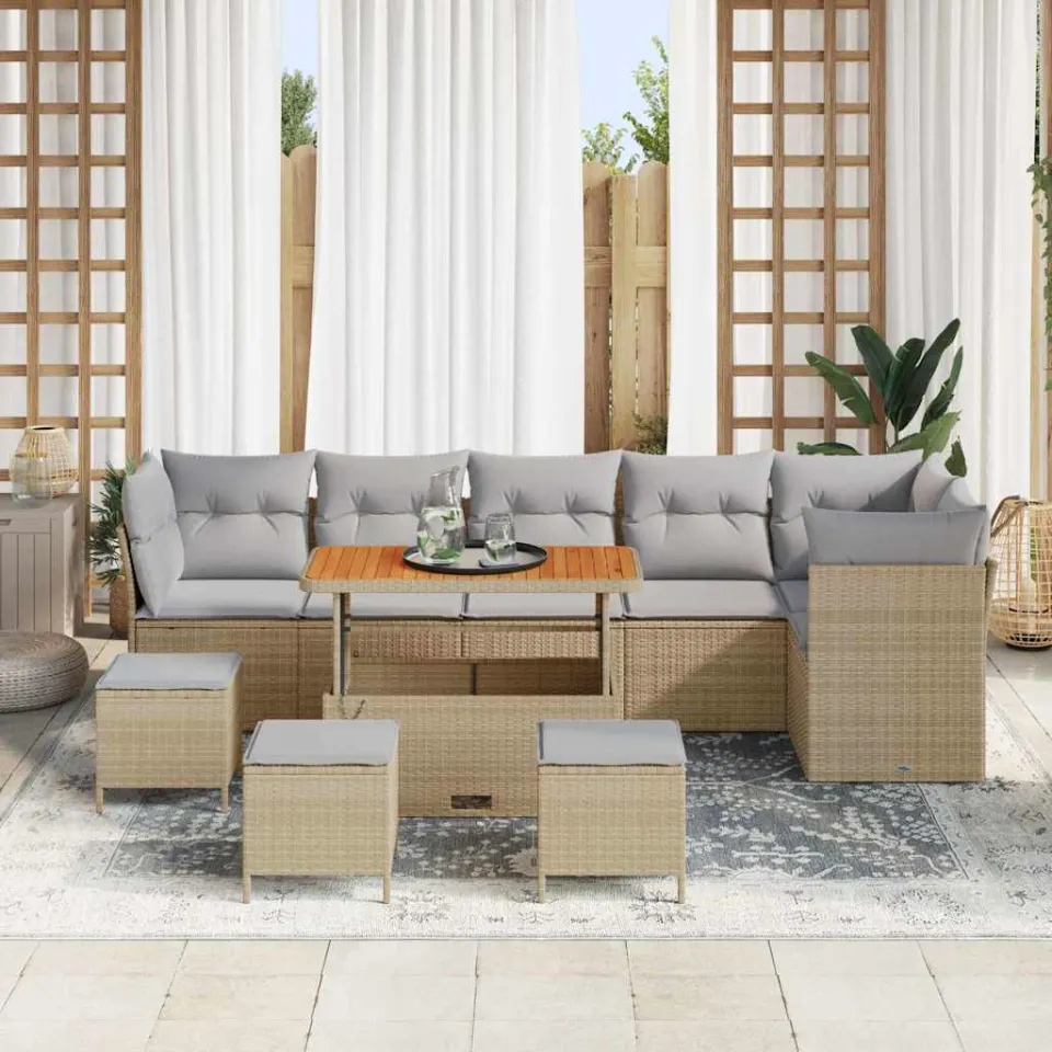 vidaXL Tuinbankenset 10 st Beige poly rattan, foto 3