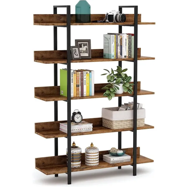 Tribesigns Boekenrek - Boekenkast Industrieel - 5 Lagen - Hout/Metaal - Bruin/Zwart - 105 x 33 x 180cm