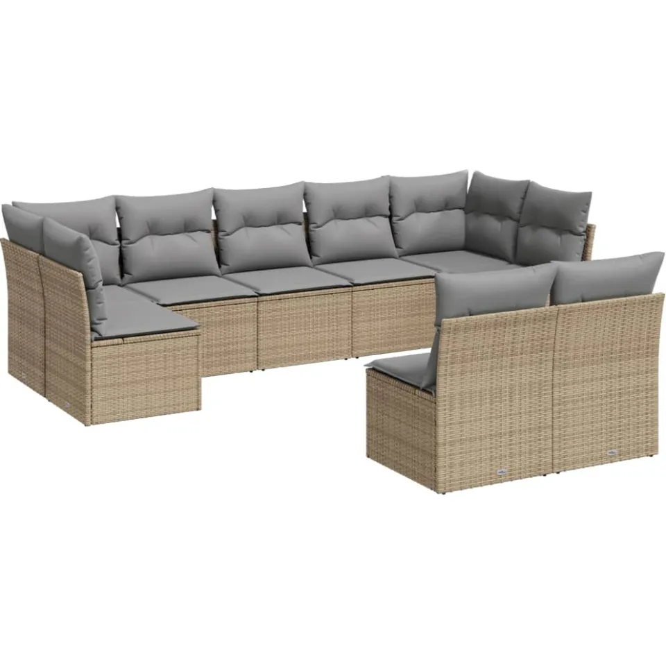 vidaXL 9-delige Loungeset met kussens poly rattan beige, foto 3