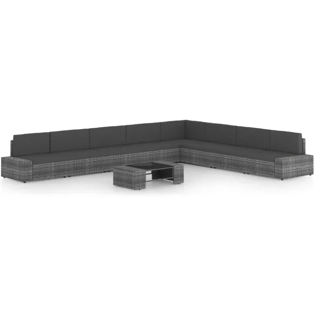 vidaXL 9-delige Loungeset met kussens poly rattan grijs, foto 2
