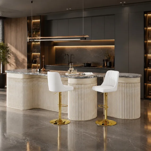 CHICFURN Barkruk - Set van 2 - Hoogte verstelbaar - Met rugleuning - Wit Wit en goud