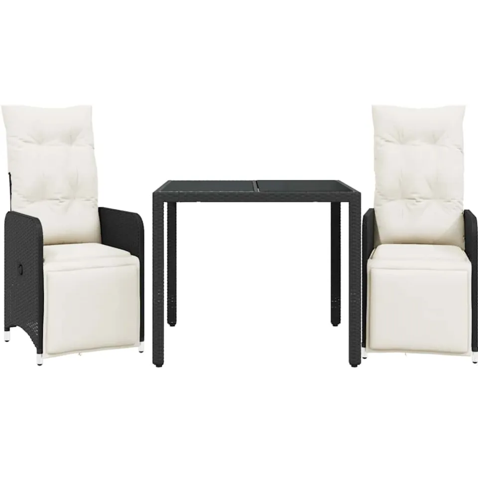 vidaXL 3-delige Bistroset met kussens poly rattan zwart, foto 3