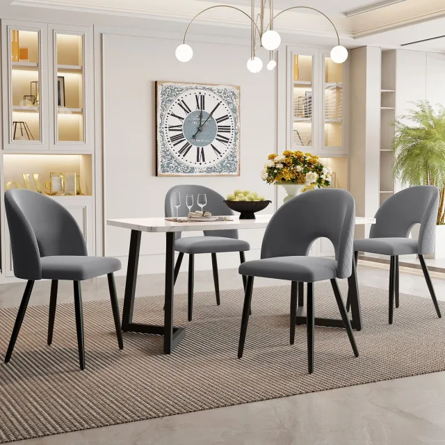 Clruro Eettafelset - 117×68 cm - Rechthoekige Eettafel Met Diamantpatroon Stoelen - Verstelbare Stoelen - Samt - Grijs / Zwarte Poten