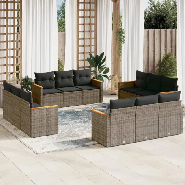 vidaXL 12-delige Loungeset met kussens poly rattan grijs, foto 2