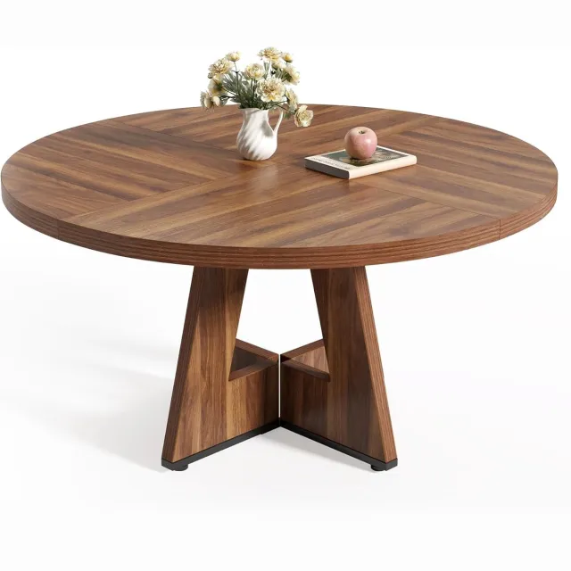 Tribesigns Ronde Eettafel - Keukentafel - 120 x 120 x 75 cm - Eetkamertafel Voor 4 Personen - Tafel met Houten Tafelblad en Poten - Rustiek Bruin