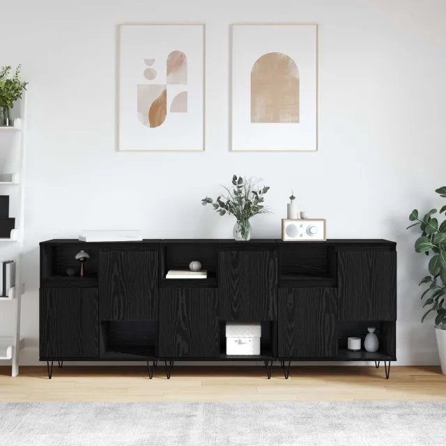 vidaXL Dressoir 3 st Zwart Eiken 60 x 35 x 70 cm