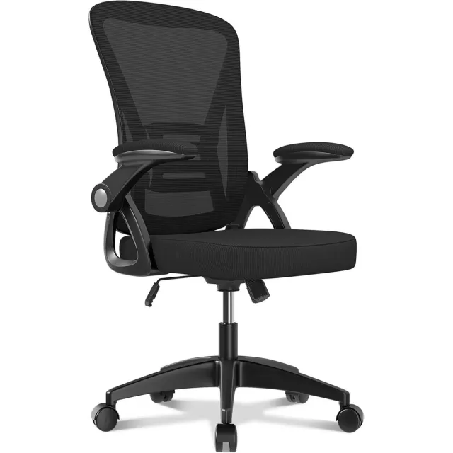 MyGroot Bureaustoel - Ergonomische Stoel - Fauteuil met 90° opklapbare armleuning - Lendensteun - In hoogte verstelbaar - Zwart