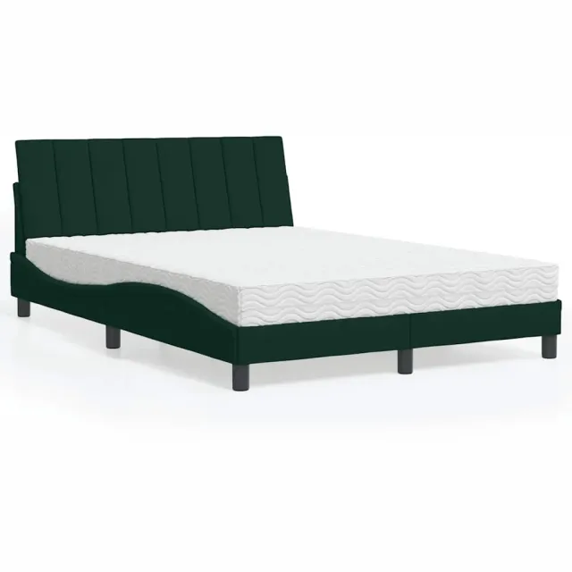 vidaXL Bed met matras "Hanko" fluweel donkergroen 140x190 cm
