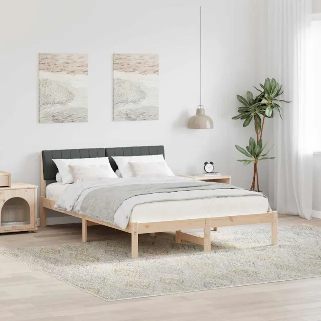 vidaXL Bedframe Bruin en donkergrijs 135 x 190 cm Massief grenenhout