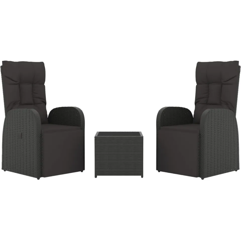 vidaXL 3-delige Loungeset poly rattan en staal zwart