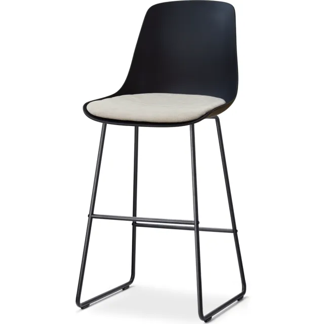 Nolon Nino-Liv barkruk zwart met naturelbeige zitkussen - zwart onderstel - 75 cm