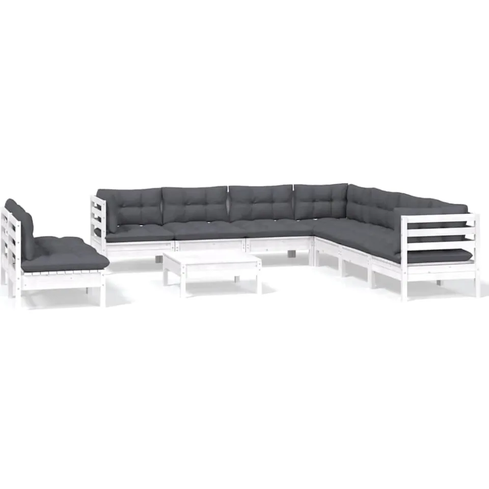 vidaXL 10-delige Loungeset met kussens massief grenenhout wit