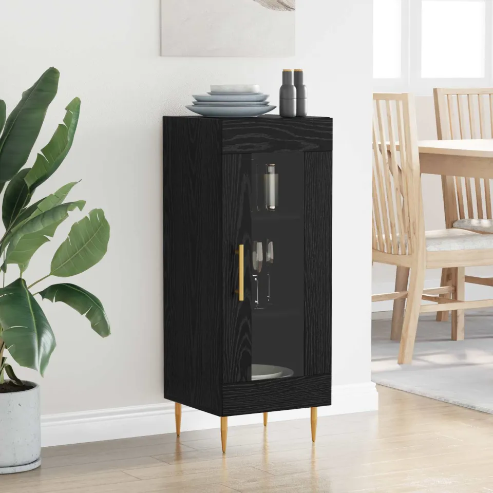 vidaXL Dressoir Zwart eiken 34 x 34.5 x 90 cm Bewerkt hout, foto 4