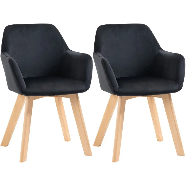 Homcom Esszimmerstuhl-Samt(100% Polyester), Gummiholz-54L x 57B x 80H cm-Schwarz