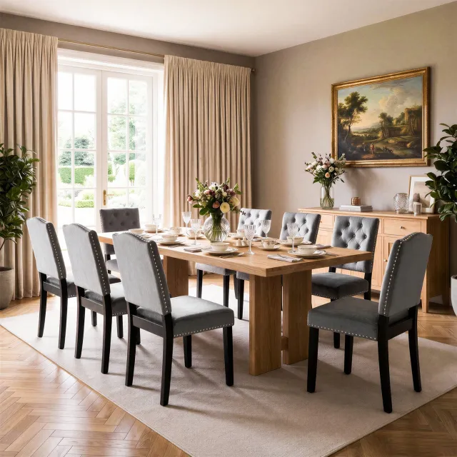 Puluomis Eetkamerstoelen - Set Van 8 - Gestoffeerde stoel - Fluweelstof - Velvet - Massief houten poten - Grijs