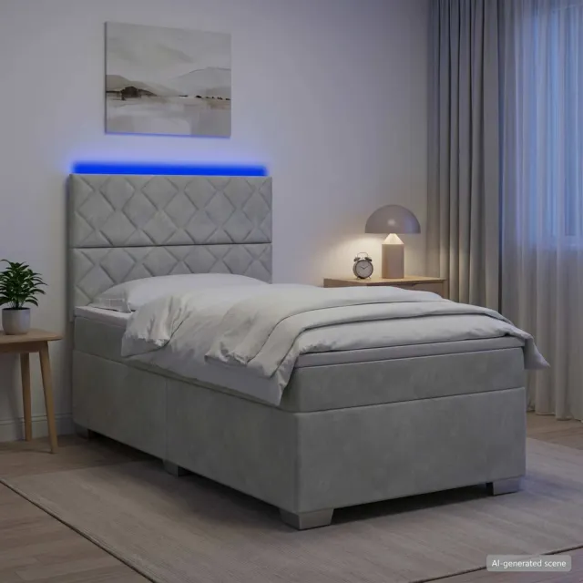 vidaXL Boxspring Bed met Matras en LED Lichtgrijs 90 x 190 cm Fluweel
