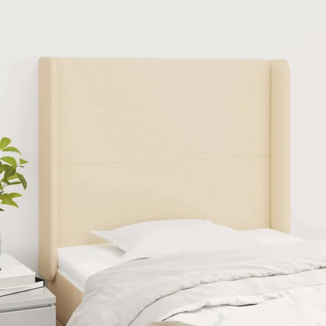 vidaXL Hoofdbord met randen 93x16x118/128 cm stof crèmekleurig