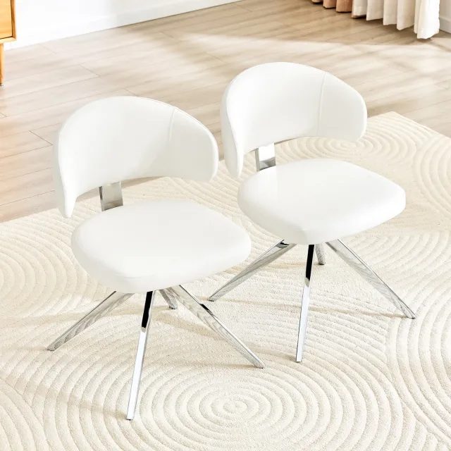WUVRIE Set van 2 draaibare eetkamerstoelen - Kunstleer en metalen vierpoot - Wit
