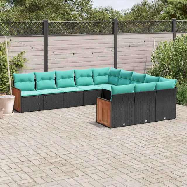 vidaXL 11-delige tuinbankset met kussens, zwart polyrotan, foto 2