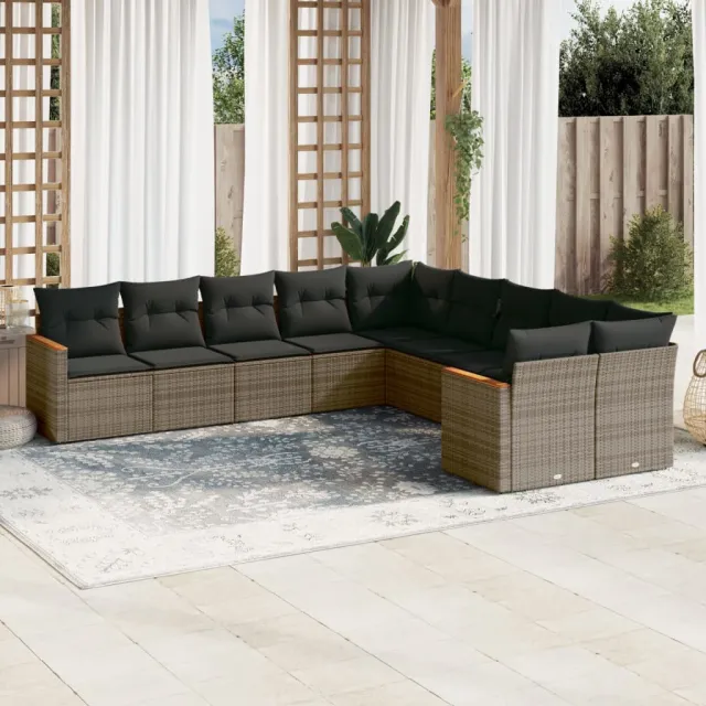 vidaXL 10-delige Loungeset met kussens poly rattan grijs, foto 2