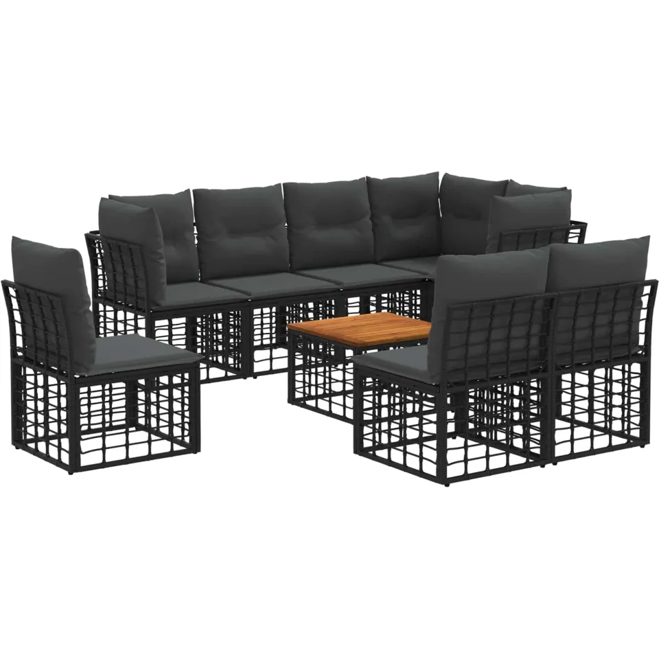 vidaXL Buiten bankenset 9 st Zwart en Donkergrijs Polyester