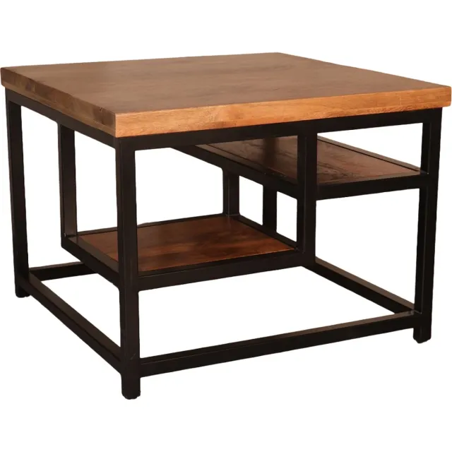 Lizzely Garden & Living Salontafel industrieel mangohout Sunny 60cm side table massief hout mango bijzettafel